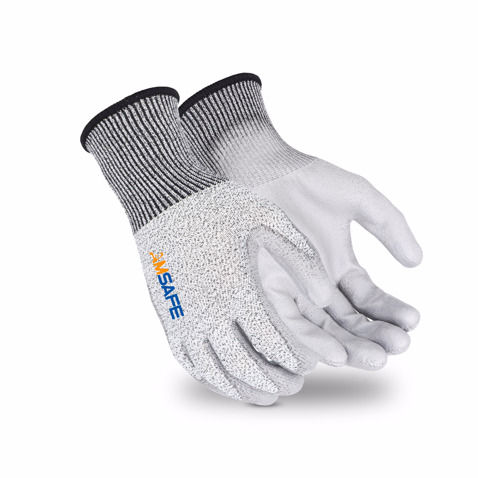 Par de guantes AMSAFE anticorte A4 con recubrimiento de PU gris