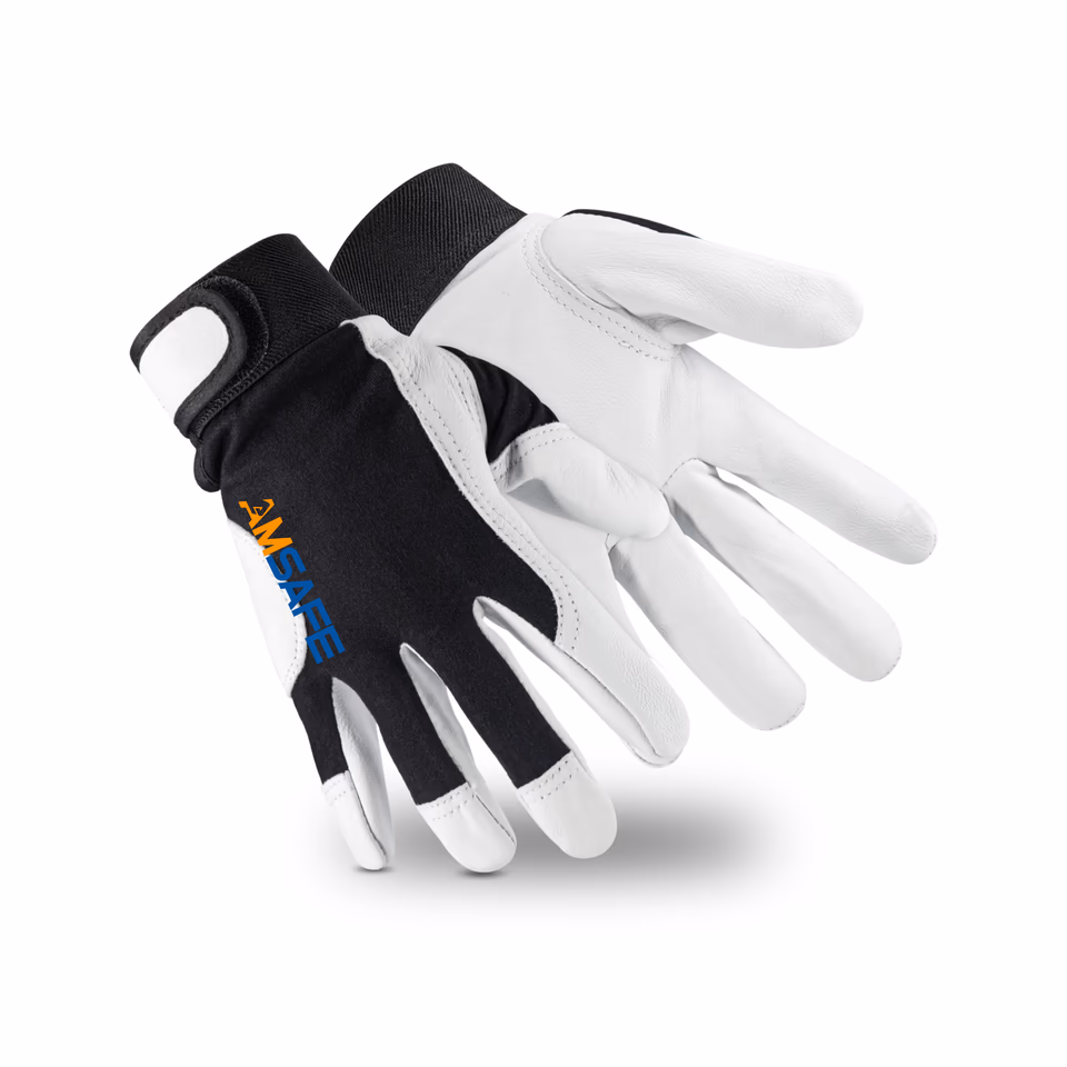 Guantes de cuero: par de guantes 33982 de cuero blanco de cabra con dorso textil negro