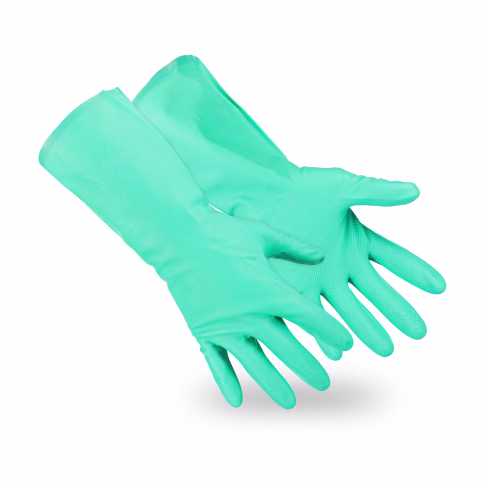 Guantes de protección química: par de guantes largos AC3041 azul claro con recubrimiento completo de nitrilo