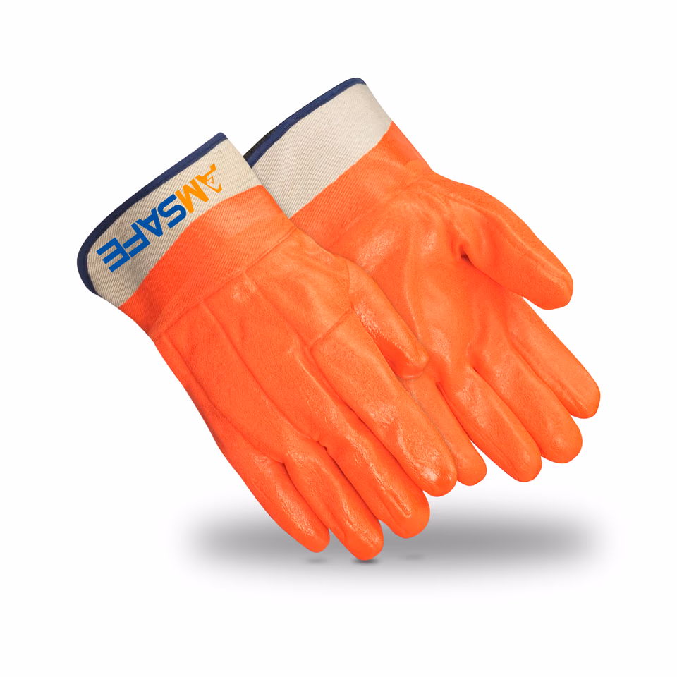 Guantes de protección química: par de guantes AC3067 naranjas con recubrimiento completo de PVC y puño de seguridad