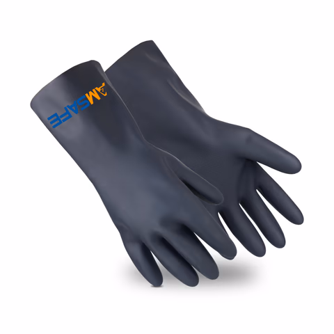 Par de guantes químicos AC3068 negros de neopreno con puño largo