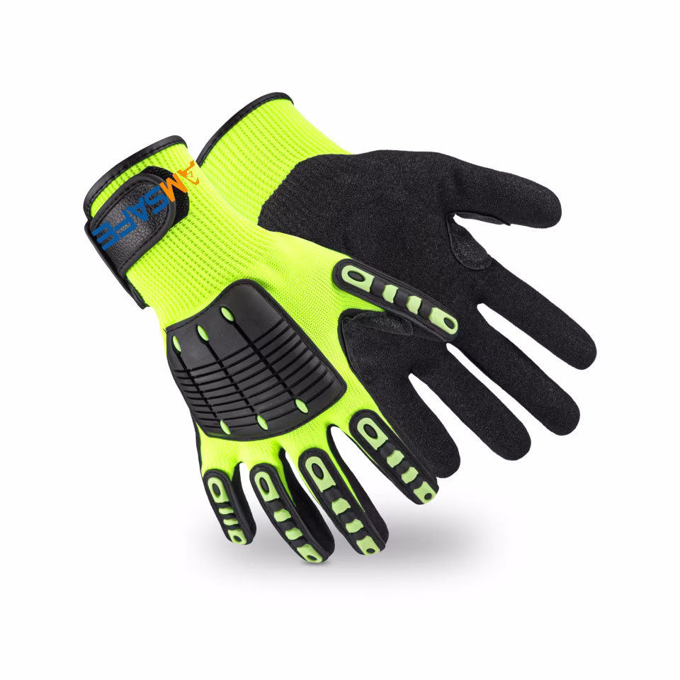 Par de guantes AI3302 de alta visibilidad con protección dorsal negra