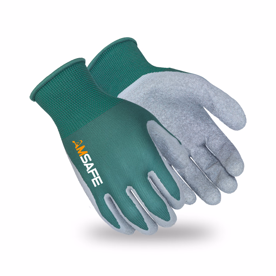 Guantes con recubrimiento de látex: par de guantes AL3245 verdes con recubrimiento gris de látex rugoso