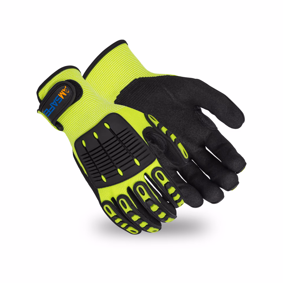 Guantes antiimpacto: par de guantes antiimpacto AL3302 amarillos y negros con protección TPR en el dorso