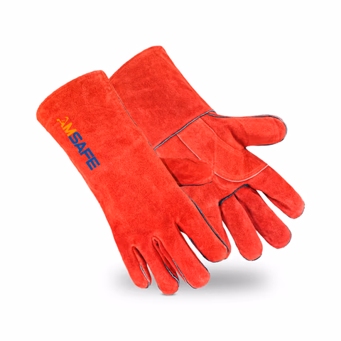 Par de guantes de soldadura ALE306 de cuero rojo con puño largo