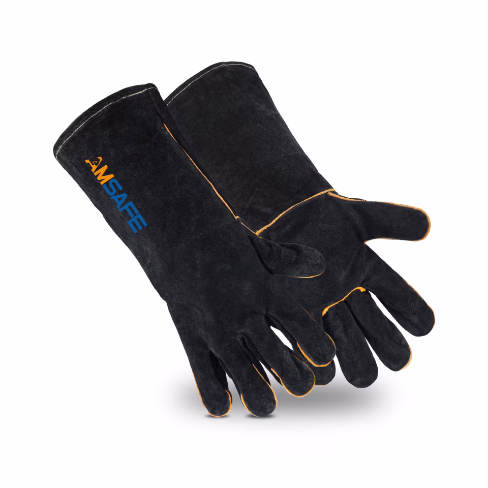 Guantes de soldadura: par de guantes de soldadura ALE400 negros de cuero vacuno serraje con puño largo