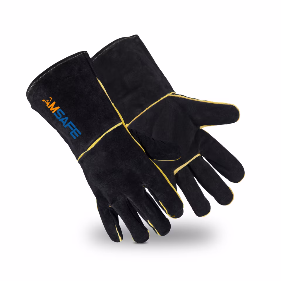 Guantes de soldadura: par de guantes largos de soldadura ALE401 de serraje vacuno negro