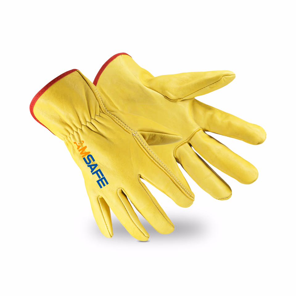Guantes de cuero: par de guantes de conductor ALE415 de cuero vacuno flor amarillo
