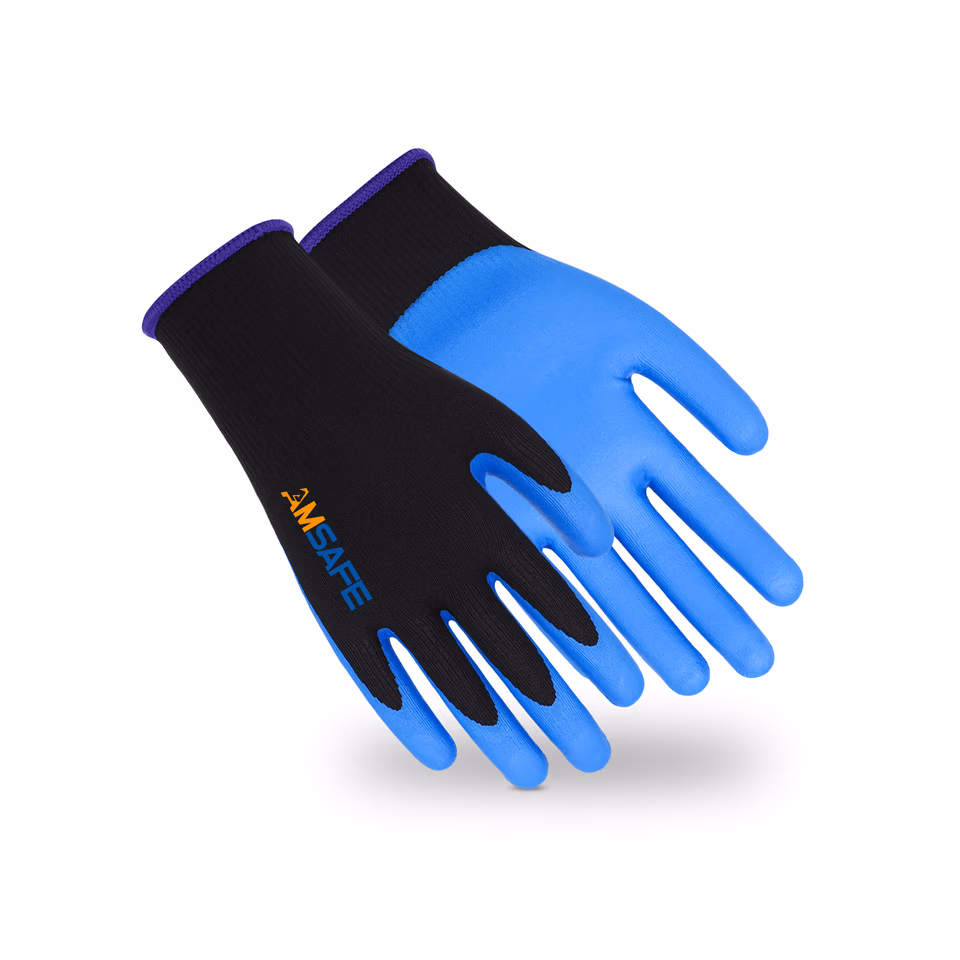 Guantes recubiertos de nitrilo: par de guantes AN3433 negros con recubrimiento azul de nitrilo espumado