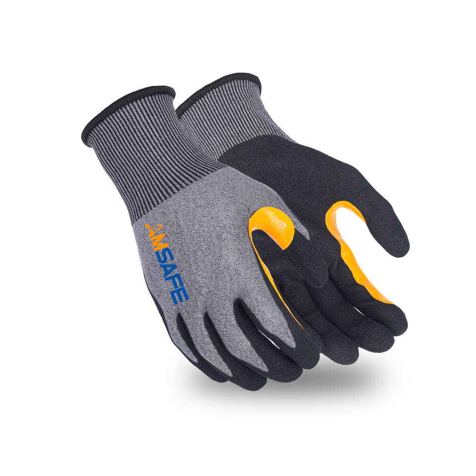 Guantes anticorte: par de guantes AN4109 grises y negros con refuerzo naranja entre pulgar e índice