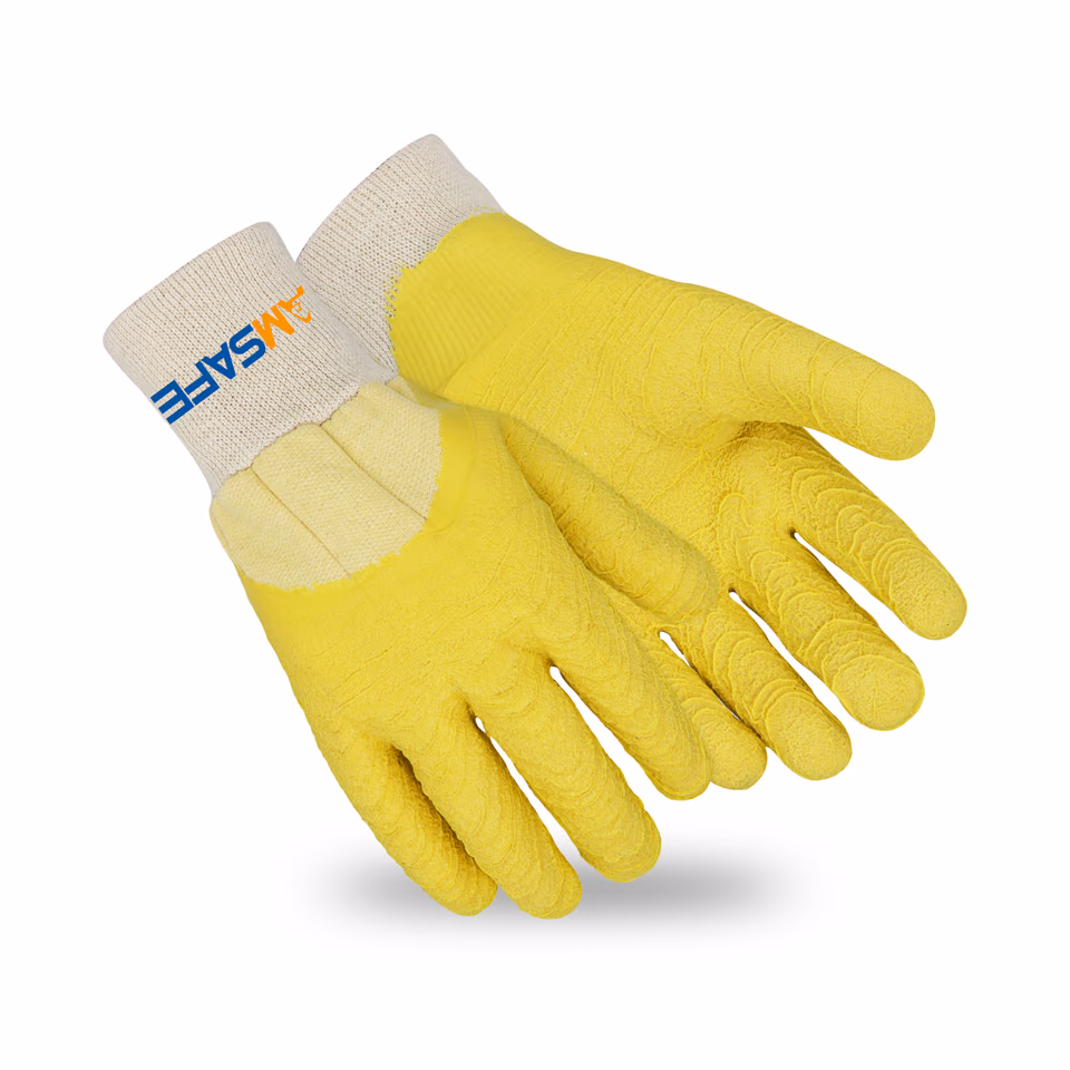 Guantes anticorte: par de guantes amarillos de aramida con látex ondulado