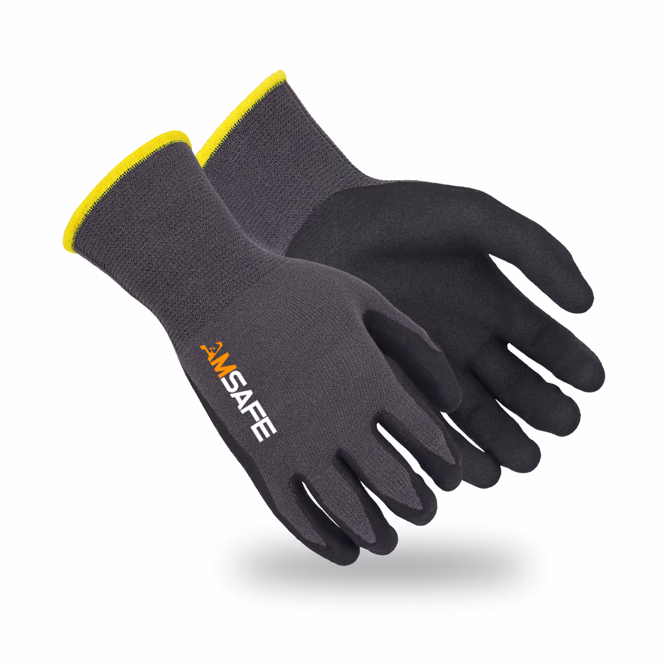 Guantes recubiertos de nitrilo: par de guantes ASF-CN5431-1 grises y negros con borde amarillo fluorescente
