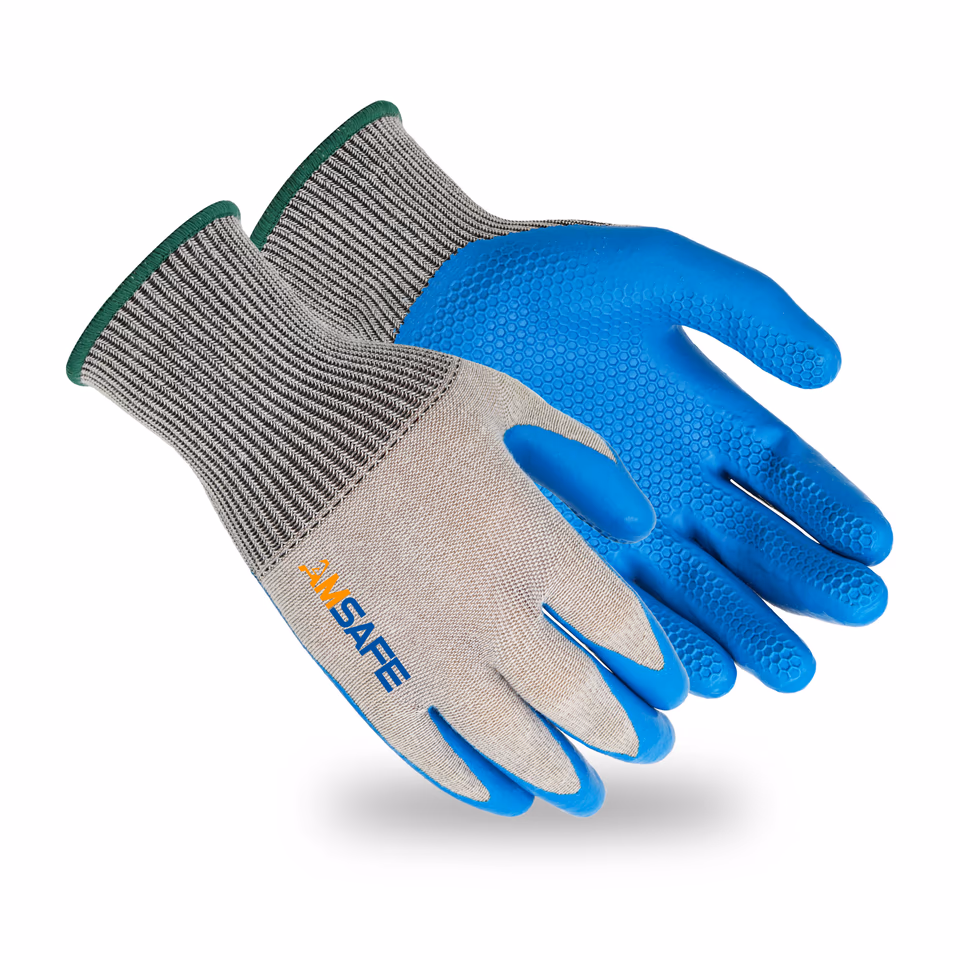 Guantes con recubrimiento de látex: par de guantes ASF-EL3431 grises con recubrimiento azul de látex texturizado