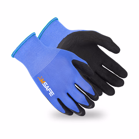 Par de guantes ASF-FL3230 azules con recubrimiento negro de látex