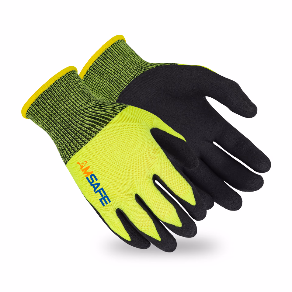 Par de guantes ASF-IN5330 amarillo fluorescente con recubrimiento negro de nitrilo
