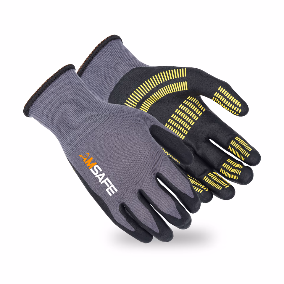 Guantes recubiertos de nitrilo: par de guantes ASF-MN5330 grises y negros con puntos amarillos de nitrilo en la palma