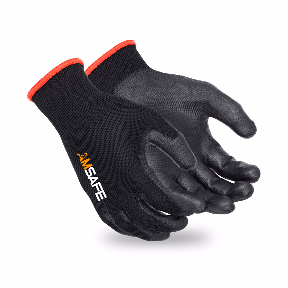 Guantes de PU: par de guantes ASF-NU3231 negros con puño rojo y recubrimiento negro de PU