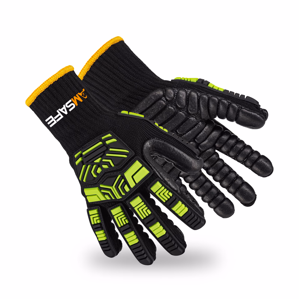 Guantes antiimpacto: par de guantes antiimpacto ASF-R00130 negros y verdes con protección TPR