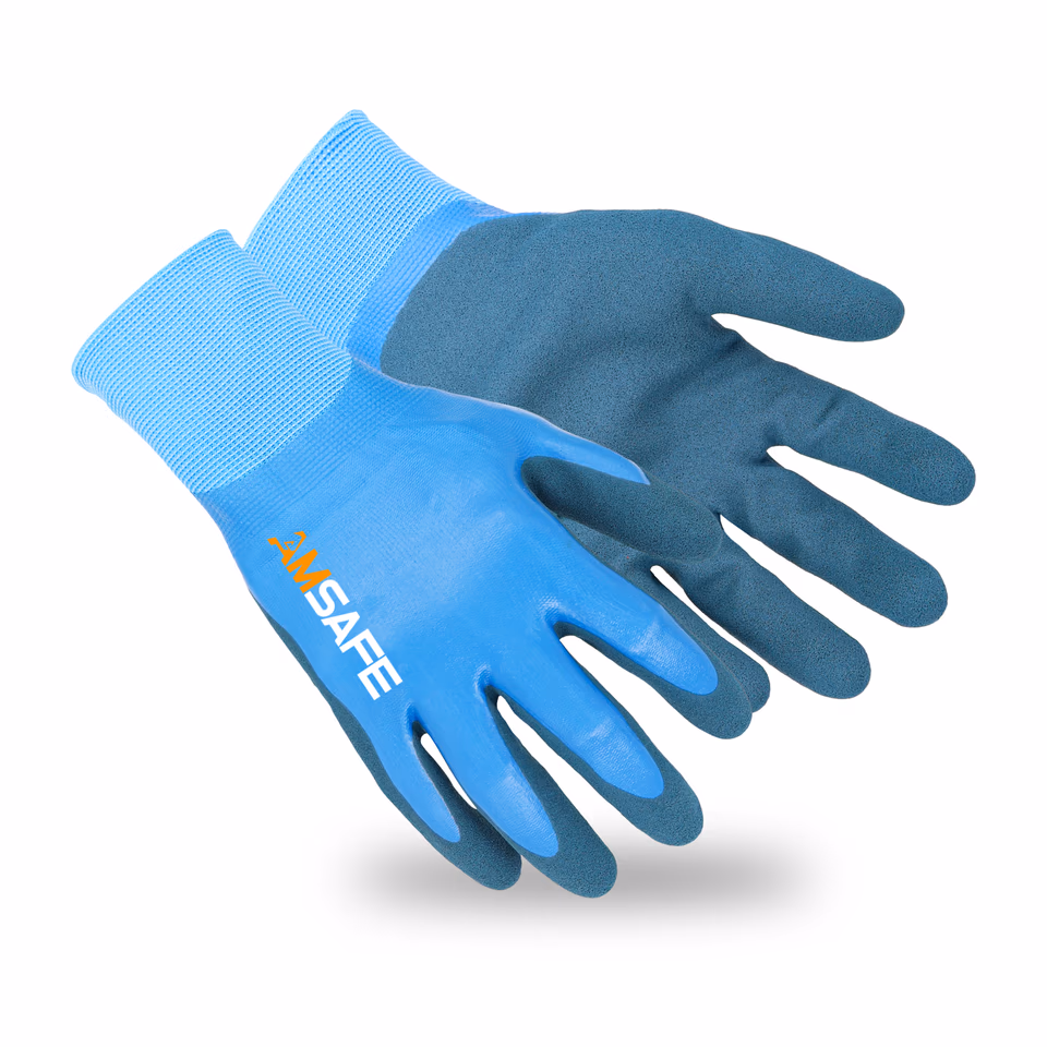 Guantes con recubrimiento de látex: par de guantes ASF-SL5270 azules con acabado de látex arenoso en la palma