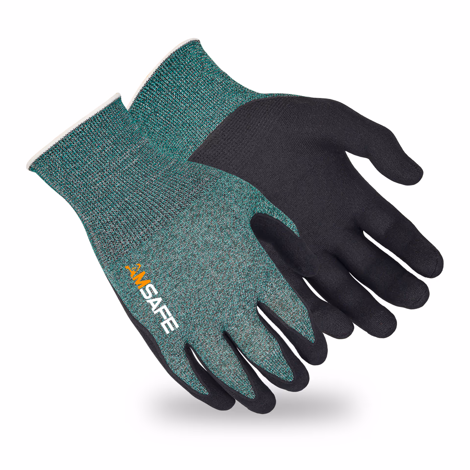 Guantes anticorte: par de guantes anticorte ASF-WN8334 verdes con recubrimiento negro de nitrilo espumado de base acuosa