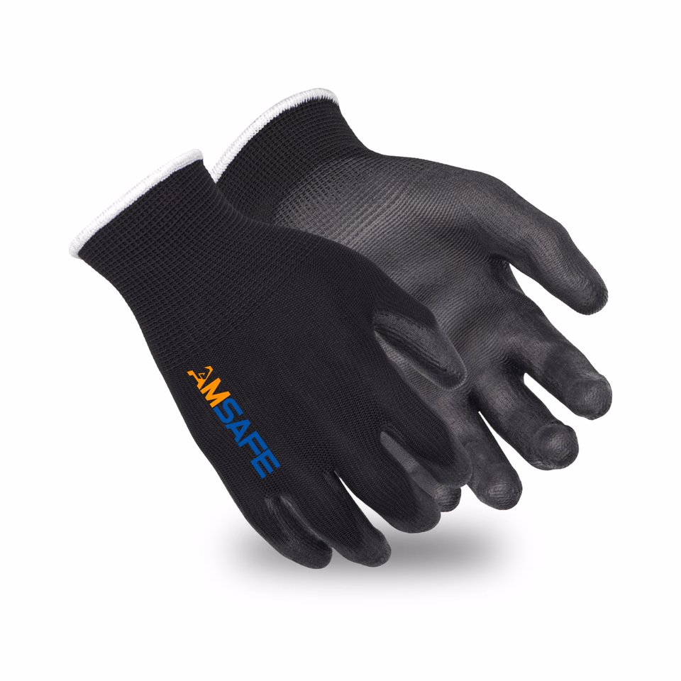 Guantes de PU: guante AU3401 de poliéster negro con PU negro en la palma