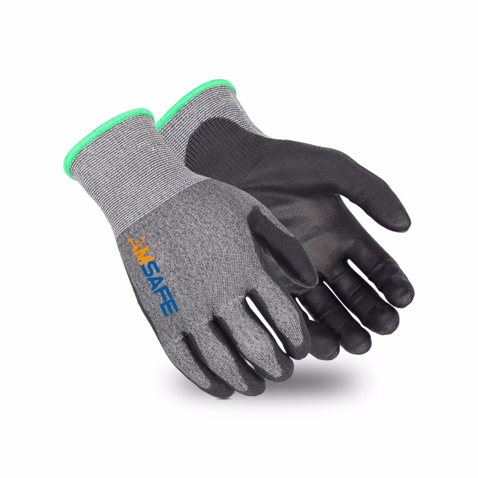 Guantes anticorte: par de guantes anticorte DU1212 grises y negros con recubrimiento negro de PU