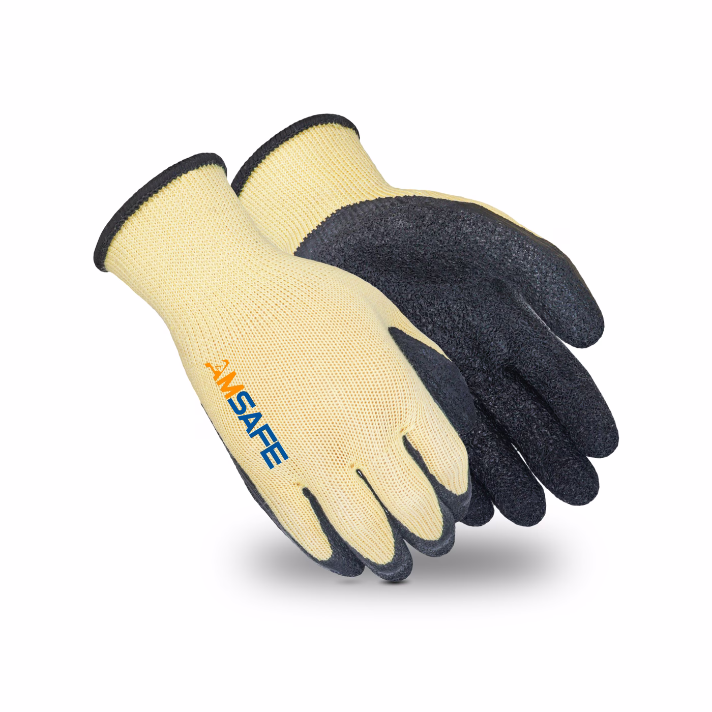 Par de guantes AL3285 amarillos con recubrimiento negro de látex rugoso