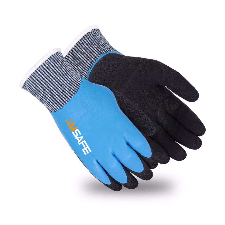 Guantes térmicos: par de guantes térmicos anticorte AMSAFE azules con palma negra de látex arenoso