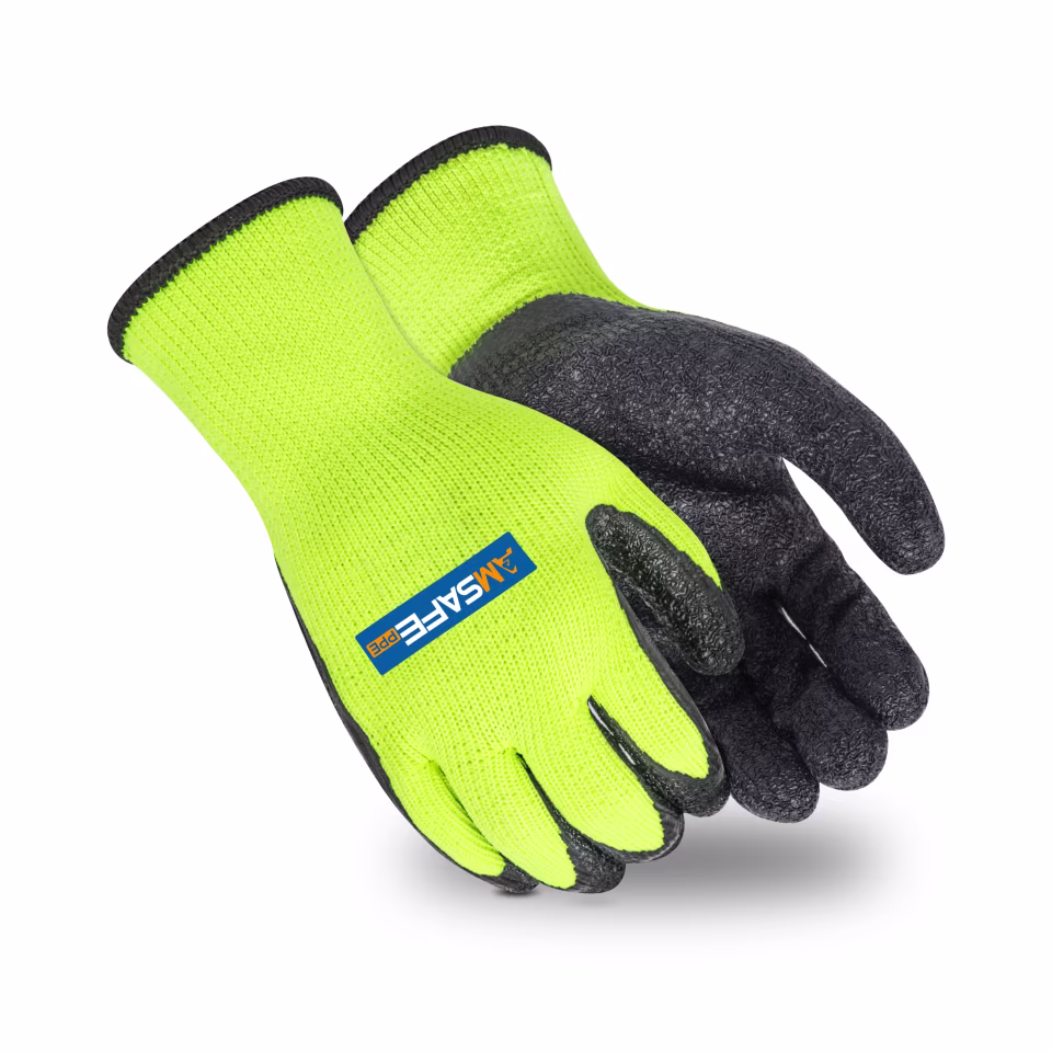 Guantes térmicos: par de guantes térmicos WL3201 amarillo fluorescente con recubrimiento negro de látex rugoso