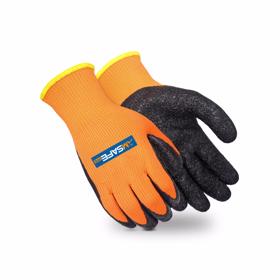 Guantes térmicos: par de guantes térmicos WL3202 naranjas con recubrimiento negro de látex rugoso