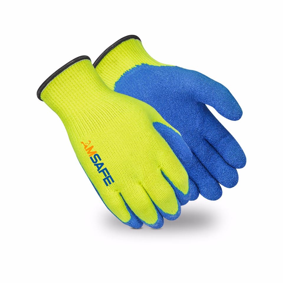 Guantes térmicos: par de guantes térmicos WL3204 amarillos con recubrimiento azul de látex rugoso