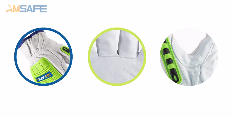 Guantes antiimpacto: par de guantes antiimpacto AM41108 de cuero blanco con TPR verde y negro — imagen 2