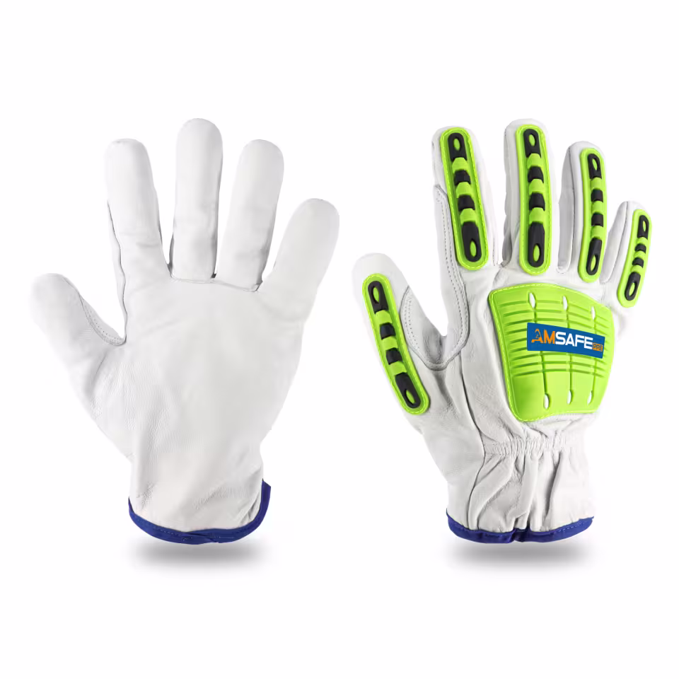Guantes antiimpacto: par de guantes antiimpacto AM41108 de cuero blanco con TPR verde y negro — imagen 3