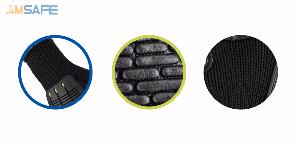 Guantes antiimpacto: par de guantes antiimpacto negros con módulos TPR negro y verde flúor y palma acolchada — imagen 2