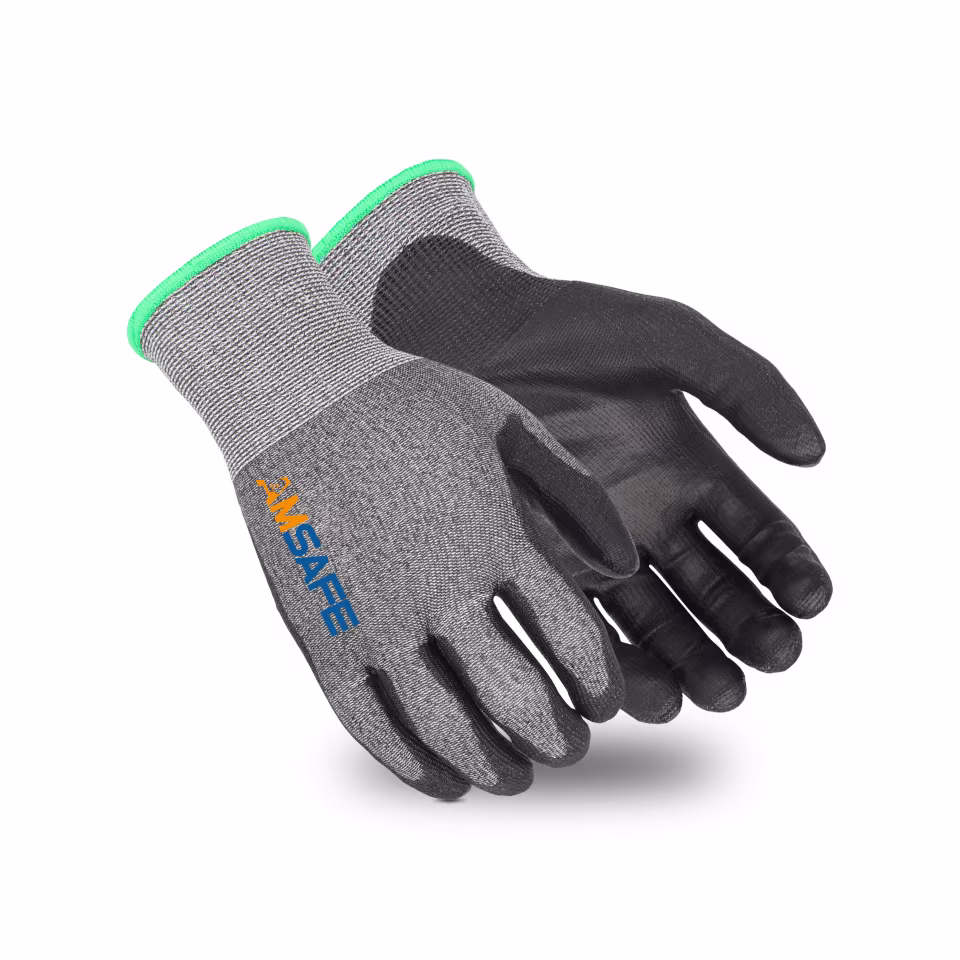 Guantes anticorte: par de guantes anticorte DU1212 grises y negros con recubrimiento negro de PU — imagen 1