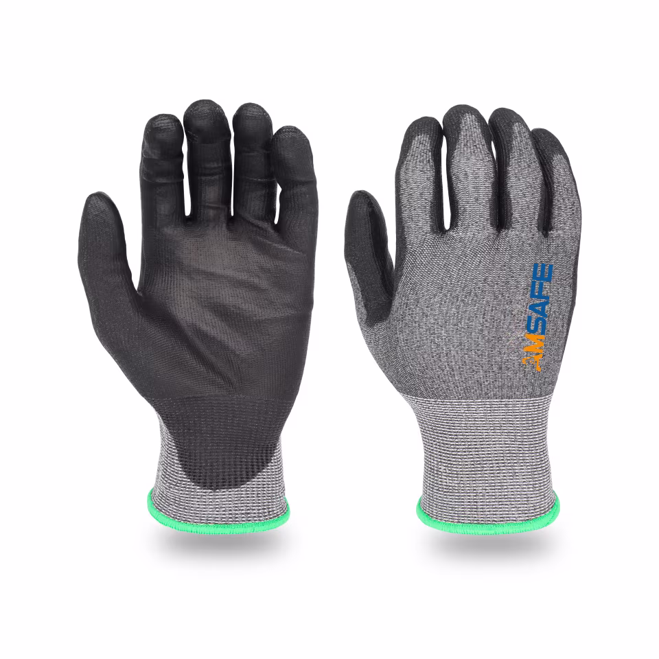 Guantes anticorte: par de guantes anticorte DU1212 grises y negros con recubrimiento negro de PU — imagen 2