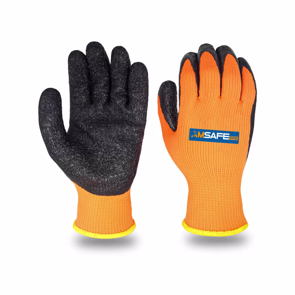 Guantes térmicos: par de guantes térmicos WL3202 naranjas con recubrimiento negro de látex rugoso — imagen 2
