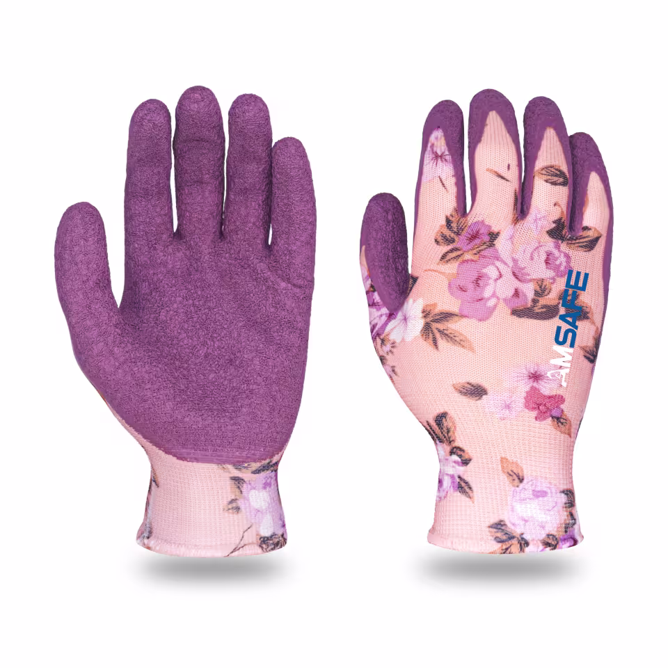 Guantes con recubrimiento de látex: par de guantes AL3247 estampados con recubrimiento morado de látex rugoso en la palma — imagen 2