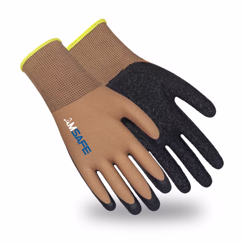 Guantes con recubrimiento de látex: par de guantes AL3246 marrones con recubrimiento negro de látex rugoso en la palma — imagen 1