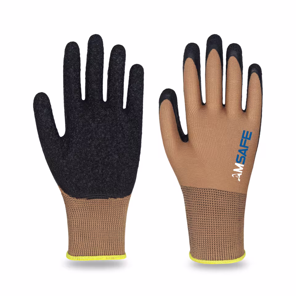 Guantes con recubrimiento de látex: par de guantes AL3246 marrones con recubrimiento negro de látex rugoso en la palma — imagen 2