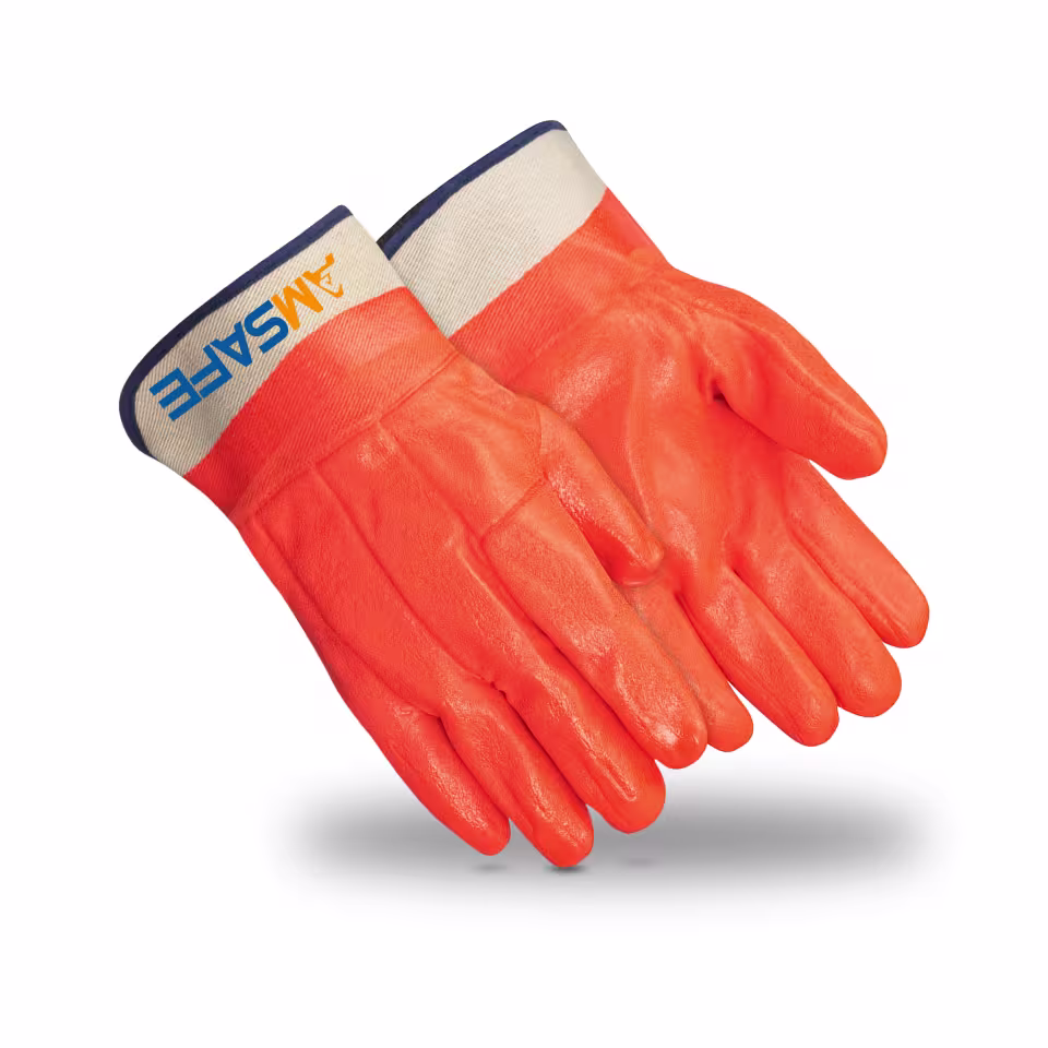 Guantes de protección química: par de guantes AC3067 naranjas con recubrimiento completo de PVC y puño de seguridad — imagen 1