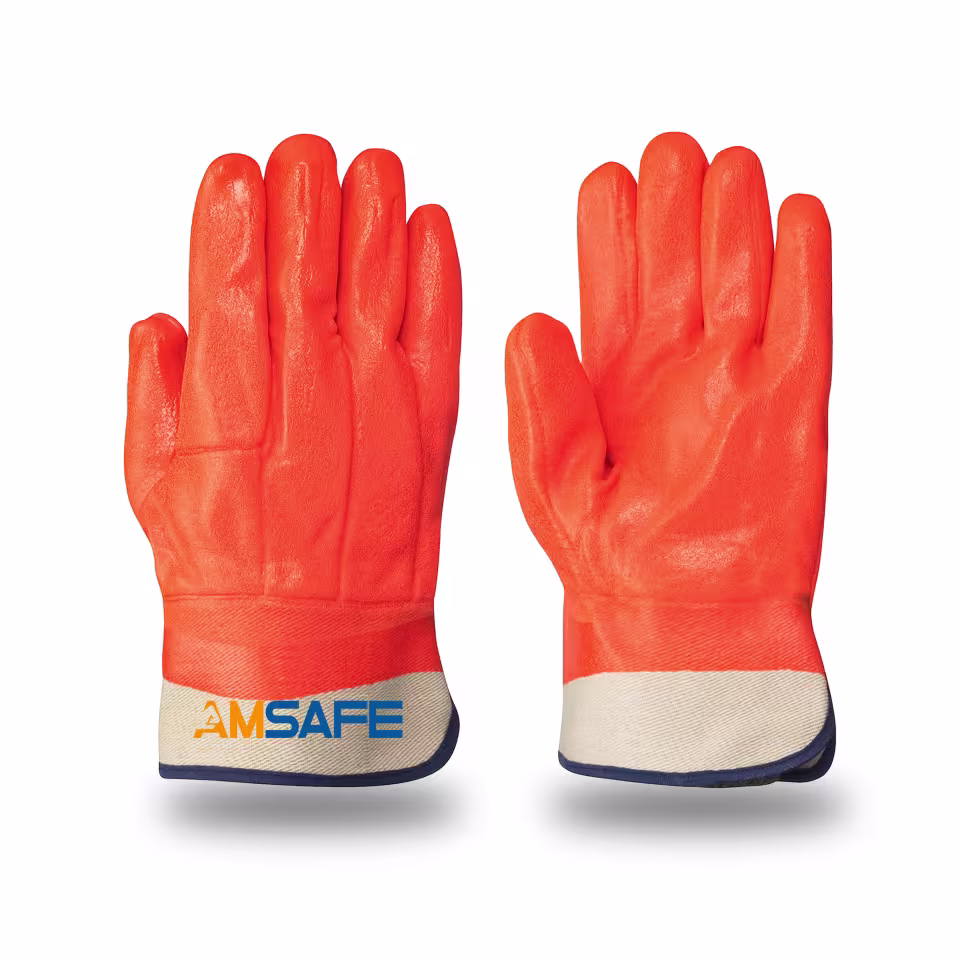 Guantes de protección química: par de guantes AC3067 naranjas con recubrimiento completo de PVC y puño de seguridad — imagen 2