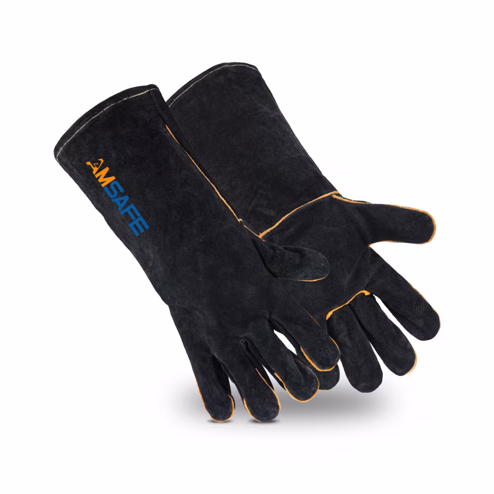 Guantes de soldadura: par de guantes de soldadura ALE400 negros de cuero vacuno serraje con puño largo — imagen 1