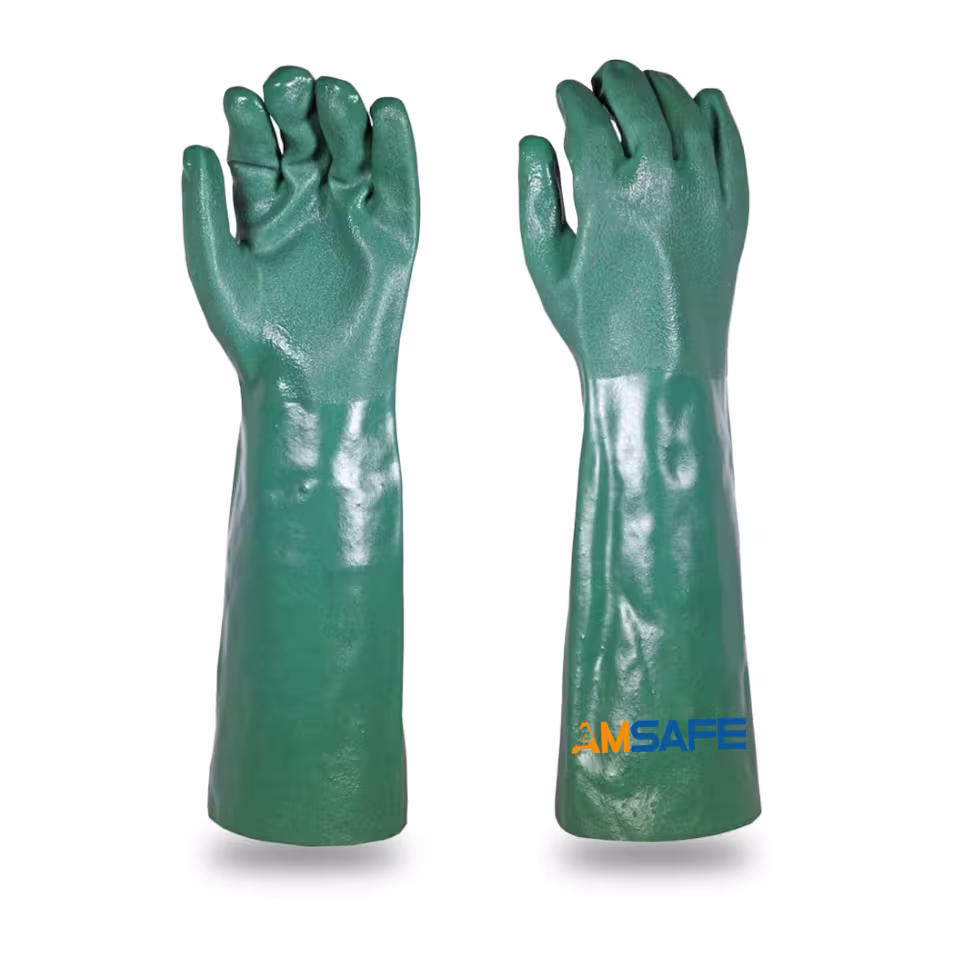 Guantes de protección química: par de guantes largos AC7200 verdes con recubrimiento de PVC y palma rugosa — imagen 2