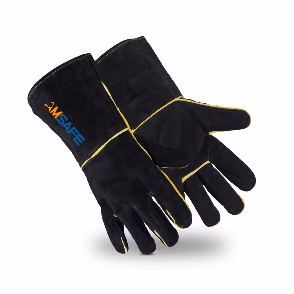 Guantes de soldadura: par de guantes largos de soldadura ALE401 de serraje vacuno negro — imagen 1
