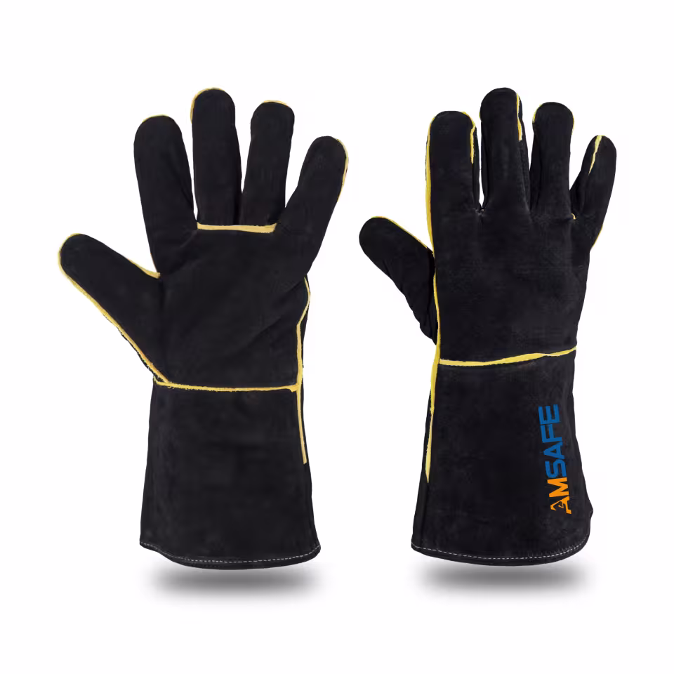 Guantes de soldadura: par de guantes largos de soldadura ALE401 de serraje vacuno negro — imagen 3