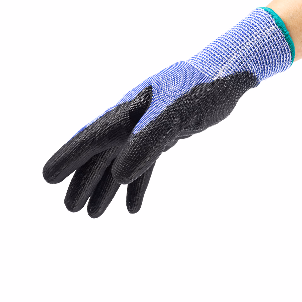 Guantes anticorte: par de guantes anticorte DU1203 azules y negros con recubrimiento negro de PU — imagen 3