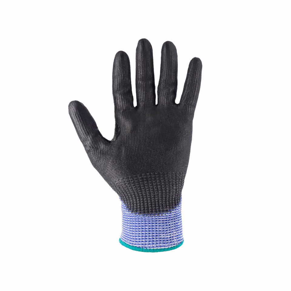 Guantes anticorte: par de guantes anticorte DU1203 azules y negros con recubrimiento negro de PU — imagen 4