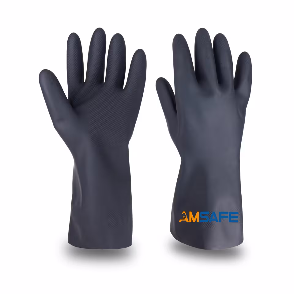 Guantes de protección química: par de guantes químicos AC3068 negros de neopreno con puño largo — imagen 3