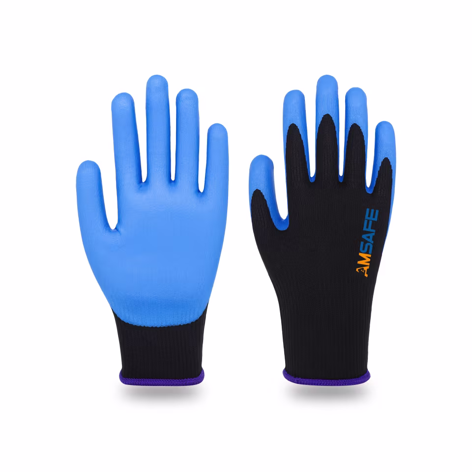 Guantes recubiertos de nitrilo: par de guantes AN3433 negros con recubrimiento azul de nitrilo espumado — imagen 2
